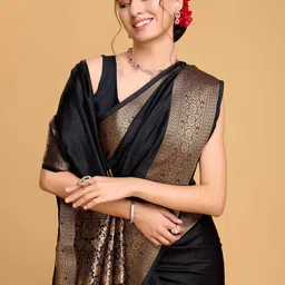 KALINI Woven Design Zari Banarasi Saree With Unstitched Blouse Piece image 4