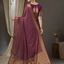 LEAFFEB Ethnic Motifs Woven Design Zari Pure Silk Banarasi Saree image 5