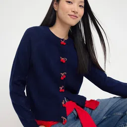 Trendyol Women Round Neck Long Sleeves Cardigan With Embellished Detail-picture-39