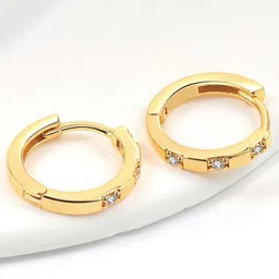 MYKI Stainless Steel Gold Plated Cubic Zirconia Studded Circular Shaped Hoop Earrings-picture-44