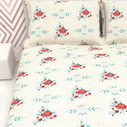 THE WHITE MOSS Cream-Coloured Floral 220 TC King Bedsheet with 2 Pillow Covers image 4