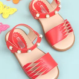 Cute Walk by Babyhug Party Wear Sandals Bead Detailing - Red-picture-10