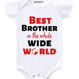 KNITROOT Best Brother In The Whole World Print Half Sleeves Onesie  - White-picture-27