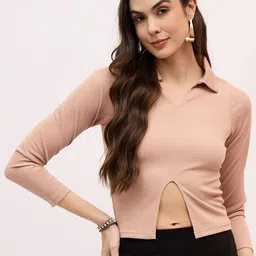Mayra Women Shirt Collar Long Sleeves Crop Top-image-4
