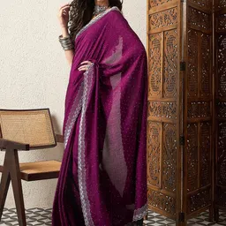 House of Pataudi Embellished Beads and Stones Silk Blend Saree image 3
