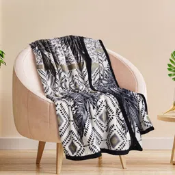 Arrabi Blue & White Floral Fleece Mild Winter 350 GSM Double Bed Blanket-picture-25