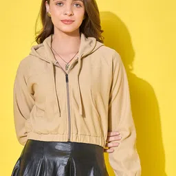 QIOA Women Lightweight Crop Bomber with Embroidered Jacket-image-90