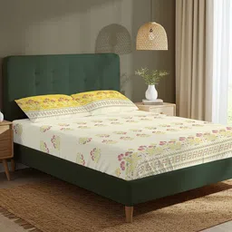 URBAN SPACE Serene White Floral Pure Cotton 200 TC King Bedsheet Set- 2.74 m x 2.74 m image 3