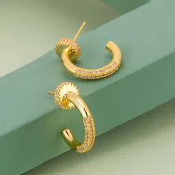 Kushal's Fashion Jewellery Gold-Plated Classic Zircon Studded Half Hoop Earrings-picture-26