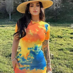 LULU & SKY Women Tie and Dye Dyed Round Neck Bodycon Mini Dress-image-91