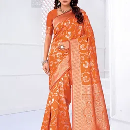 SAADHVI Floral Woven Design Zari Silk Cotton Saree-picture-11