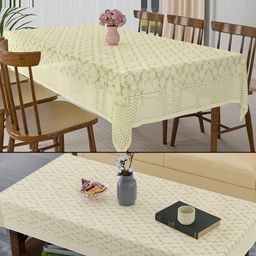 RUBOXA Cream-Coloured Set of 2 Floral Waterproof Plastic 6-Seater Table Cover with Embroidered details-picture-49