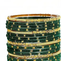 AMSHA Green Glass Artificial Stones Bangle image 3