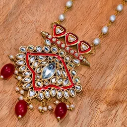 eeooaa Women Red And White Artificial Stones and Beads Gold-Plated Meenakari Jewellery Set image 3