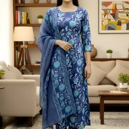Navlik Floral Printed Round Neck A-Line Kurta With Trouser & Dupatta-picture-26