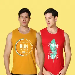 WOOSTRO Men Pack of 2 Typography Printed Round Neck Cotton Slim Fit Sports T-shirts image 3