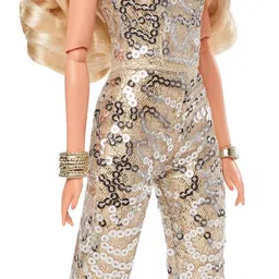 barbie The Movie Doll, Margot Robbie Doll, Gold Disco Jumpsuit with Glossy Curls, heels image 2