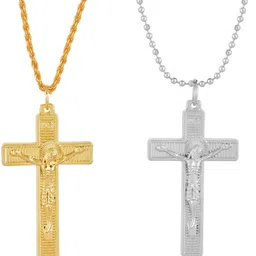 DZINETRENDZ Pack of 2 Gold & Silver Crucifix Cross Pendants with Chains image 4