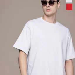 Moda Rapido Men Pack Of 2 Solid Round Neck Cotton Oversized Fit T-shirts-picture-39