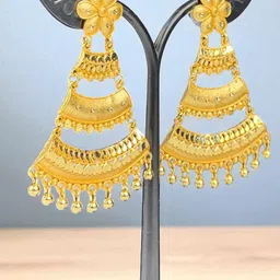 shreeji jewels Gold Plated Stones Studded And Beaded Floral Shaped Drop Earrings image 2