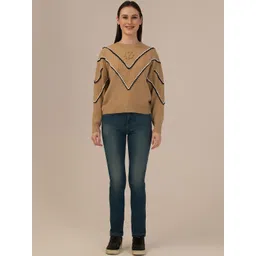 Albion By CnM Women Cable Knit Woollen Pullover with Embellished Detail-image-95