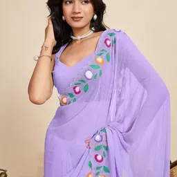 KALINI Floral Embroidered Embellished Saree With Blouse image 3