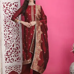 Stylee LIFESTYLE Embellished Pure Silk Unstitched Dress Material-image-75