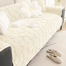 DREAM CARE Cream-Coloured & Cream-Coloured Printed 1 Piece Sofa Cover image 2