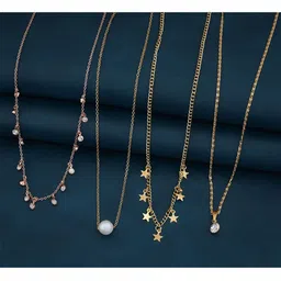 BHUMI09 Set Of 4 Gold-Plated Artificial Stones Studded and Beaded Chains-image-20