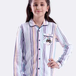 KATE & OSCAR Unisex Vertical Striped Spread Collar Cotton Casual Shirt-image-26