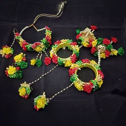 EVY Gold-Plated Beaded Bridal Floral Haldi Jewellery Set-picture-26