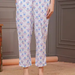 NAVYAAZRI Women Floral Printed Regular Pure Cotton Kurta with Trousers & With Dupatta image 4