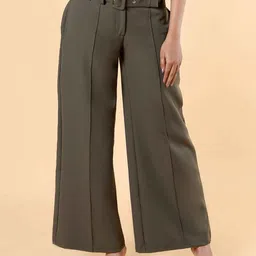 NOT SO PINK Women Relaxed Flared High-Rise Pleated Trousers-picture-12