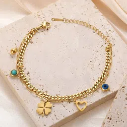 Designs & You Stainless Steel Gold-Plated Crystals Studded Wraparound Bracelet-picture-34