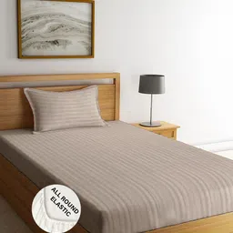 WEAVE AND DECOR Grey Striped 300 TC Single Bedsheet with 1 Pillow Covers image 2