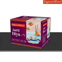 SignoraWare Gold Toned & Transparent Aarti Diya Medium With Glass Cover image 4