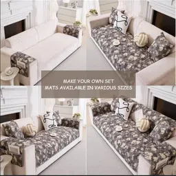 HOMETHREADS Grey & Grey Printed Sofa Cover image 4