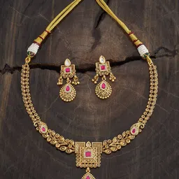 Kushal's Fashion Jewellery Ruby Gold-Plated Ethnic Antique Necklace-picture-56
