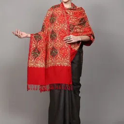 Exotic India Women Wool Stole with Aari Embroidered Flowers and Paisleys from Amritsar image 2