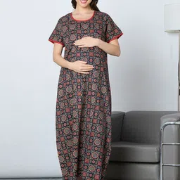 MomToBe Women Cotton Navy Blue Feeding Nighty-picture-12