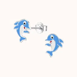 HighSpark 925 Sterling Silver Contemporary Dolphin Enamelled Studs Earrings image 3