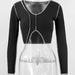 LULU & SKY Casual Solid V-Neck Crop Top image 2