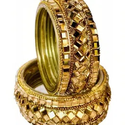 poshing Set Of 6 Gold Glass Artificial Stones & Beads Bangles-picture-39