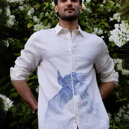 ASUKA Abstract Printed Spread Collar Relaxed Fit Embroidered Linen Shirt image 3