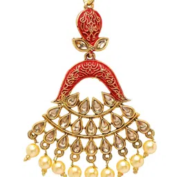 Anouk Gold-Plated Artificial Stones Studded and Beaded Enamelled Maang Tikka image 4