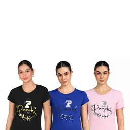 PAAVKI Pack Of 3 Typography Printed Cotton T-shirts image 5