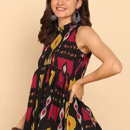 GULMEHAK Women Geometric Printed Fit And Flare Cotton Stitched Tunic image 2