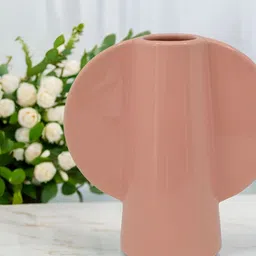 The Decor Lane Peach-Coloured Winged Circular Sides Shaped Ceramic Flower Vase-image-64