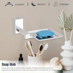 gloxy Rustproof Soap Stand for Bathroom/Kitchen | Wall Mounted Soap Dish Stainless Steel Toilet Paper Holder image 4