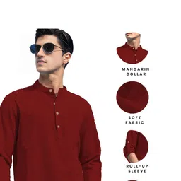 BHUVIKOO Mandarin Collar Roll Up Sleeves Kurta image 3